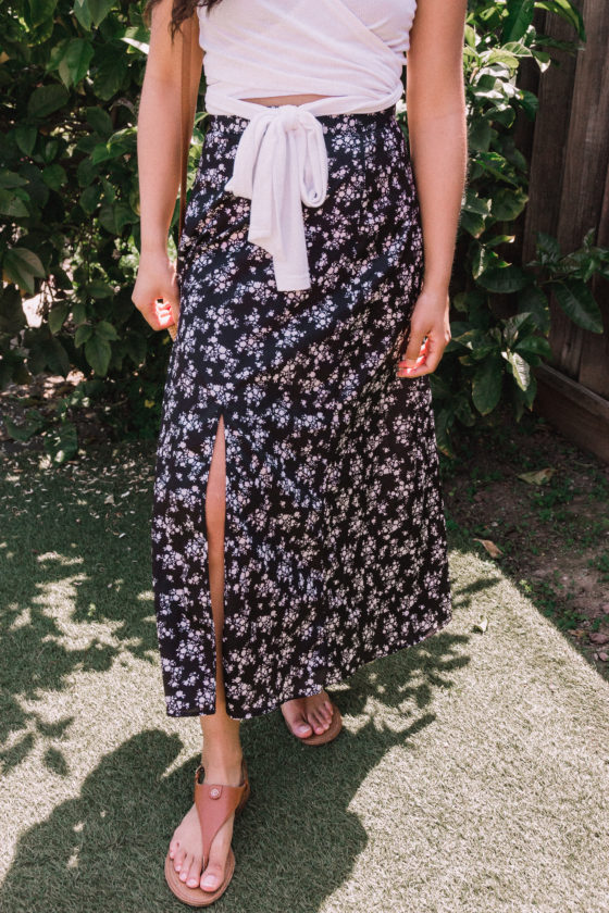 White Top and Slit Midi Skirt | Are you looking for cute summer outfits for 2020? In this post, I mixed and matched 5 pieces to create 5 cute summer outfits for less than $40 total! These are easy and casual summer outfits that you can recreate. Read this post to get inspired right now!